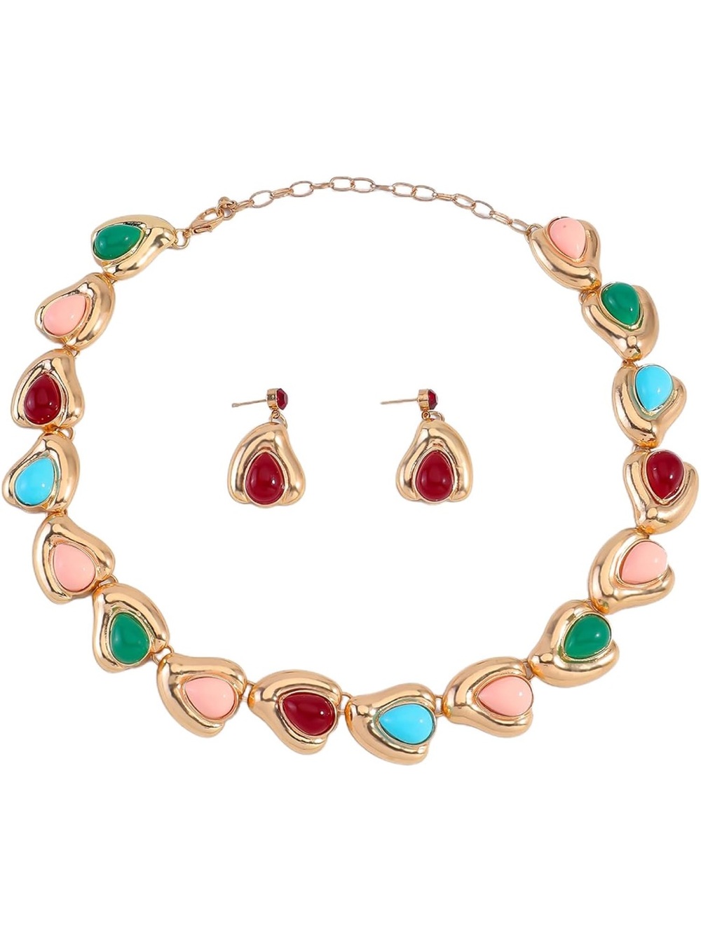 Anthropologie Gold-Tone Multicolor Teardrop Necklace & Earrings
